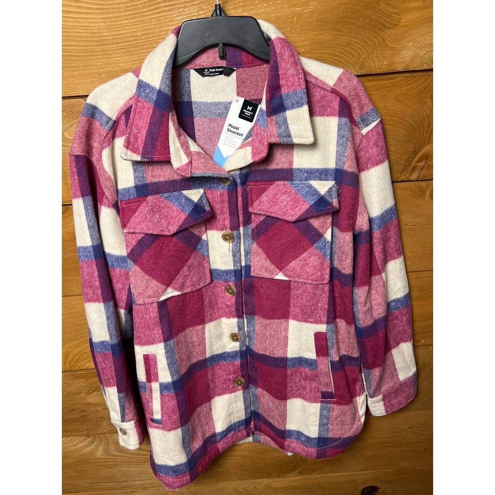 Members Mark Plaid Shacket Womens Large Relaxed Fit Yarn‎ Dyed Pockets Layer NWT